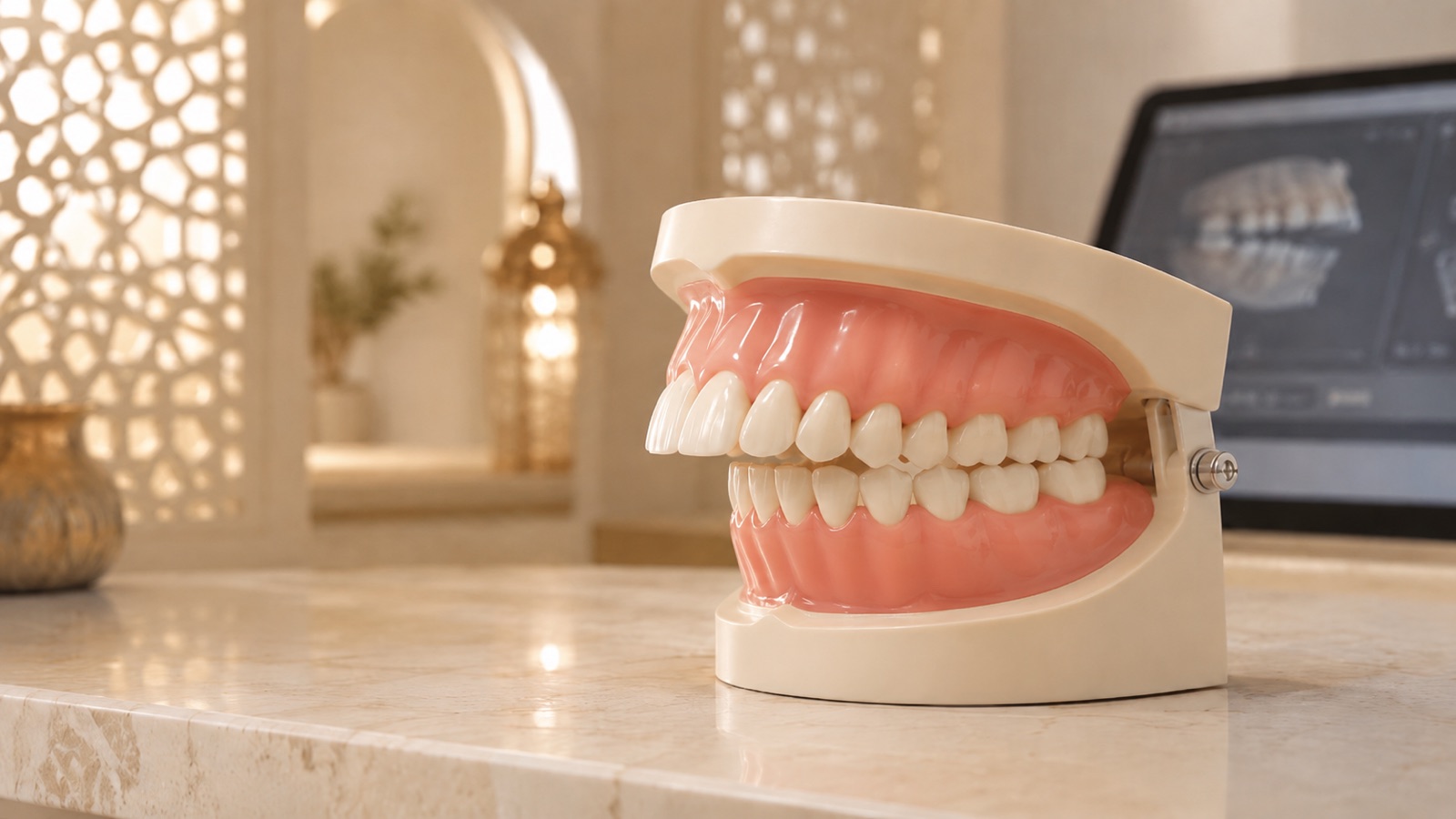 رسم جانبي لعضة من الصنف الثاني مع بروز الأسنان الأمامية العلوية وتراجع الفك السفلي